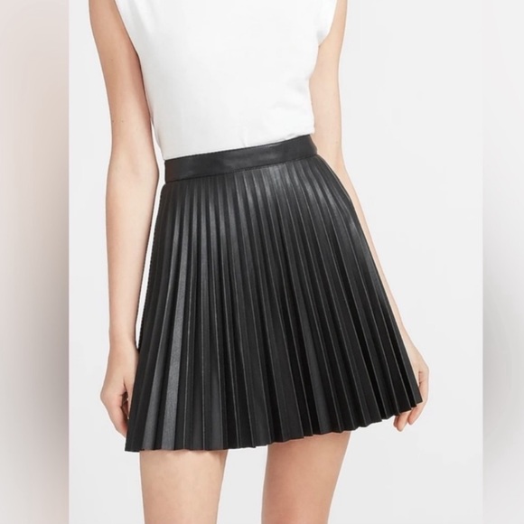 Express Dresses & Skirts - Express black pleated faux leather mini skirt with zipper back